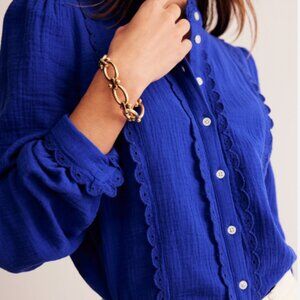 Boden Double Cloth Scallop Blouse - Bright Blue 16-18